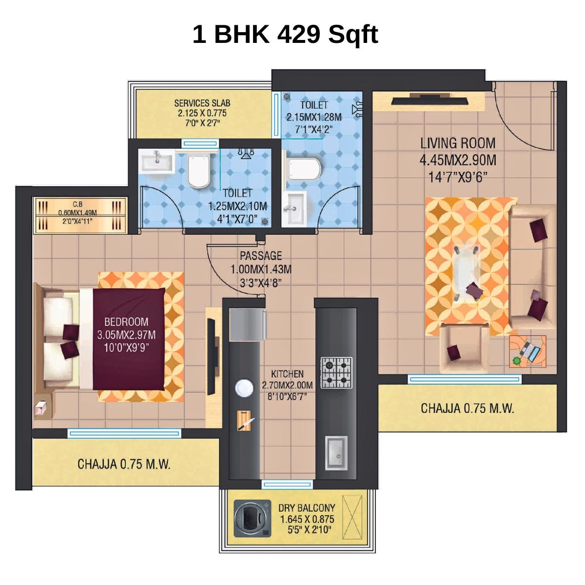 Vihang-Life-Hub-Capital-of-Life-Floor-Plan-1-BHK-429-Sqft